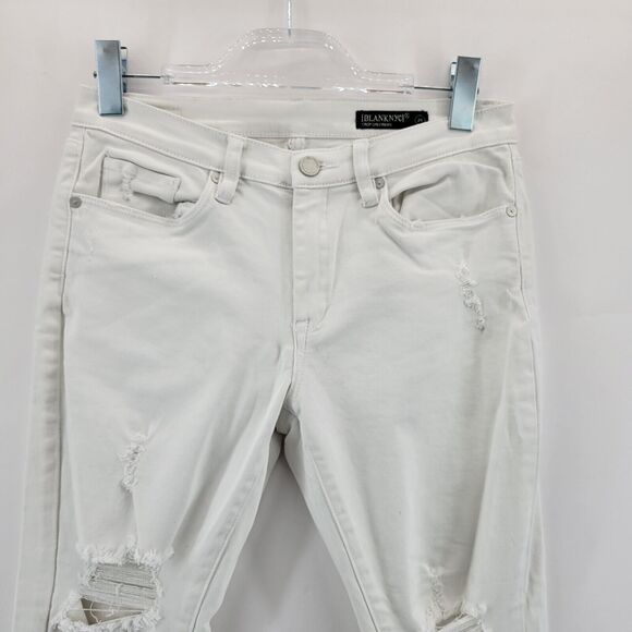 Blank NYC Jeans Womens 29 Crop Girlfriend White Distressed Fringe Hem Vacation - Picture 2 of 11